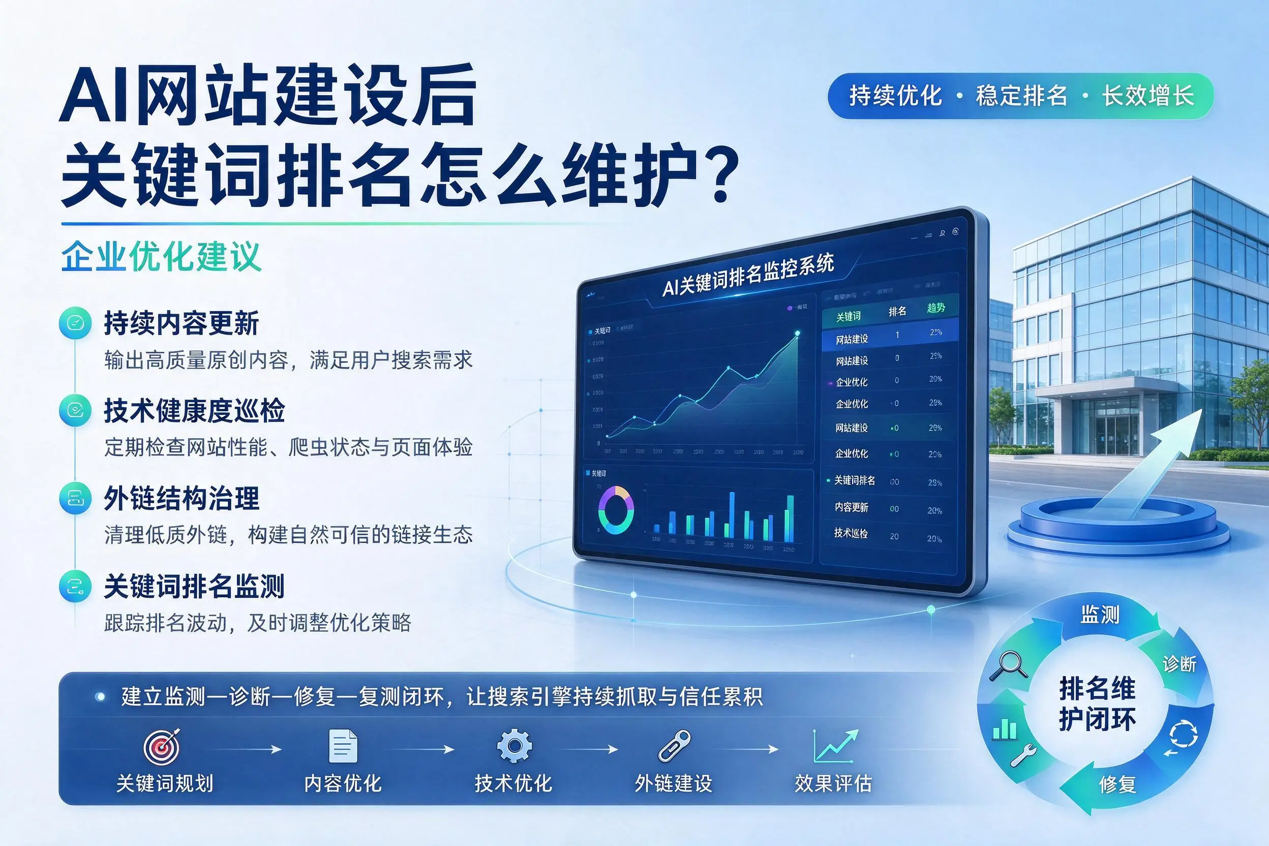 AI网站建设后关键词排名怎么维护?衡阳企业优化建议