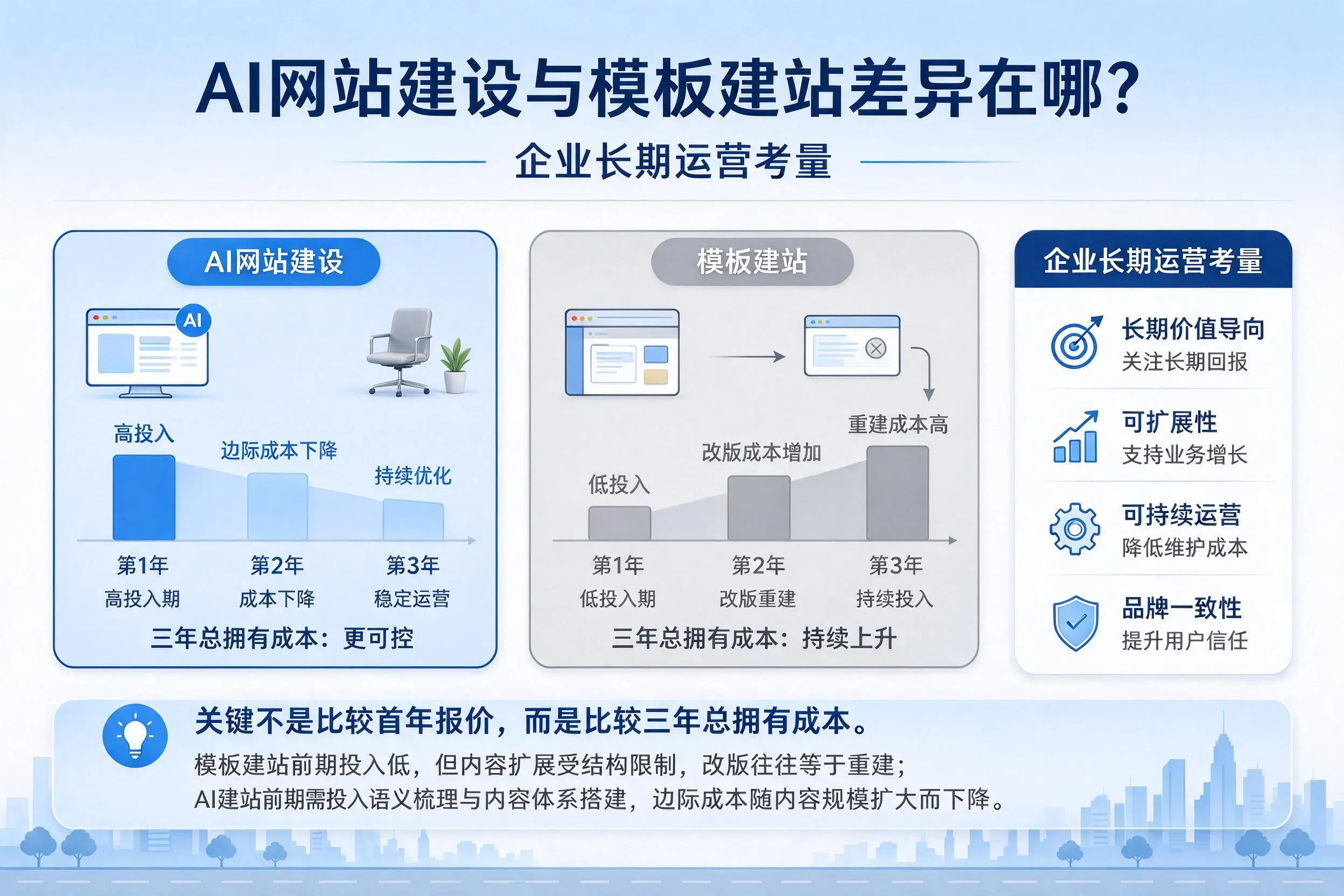 AI网站建设与模板建站差异在哪？衡阳企业长期运营考量