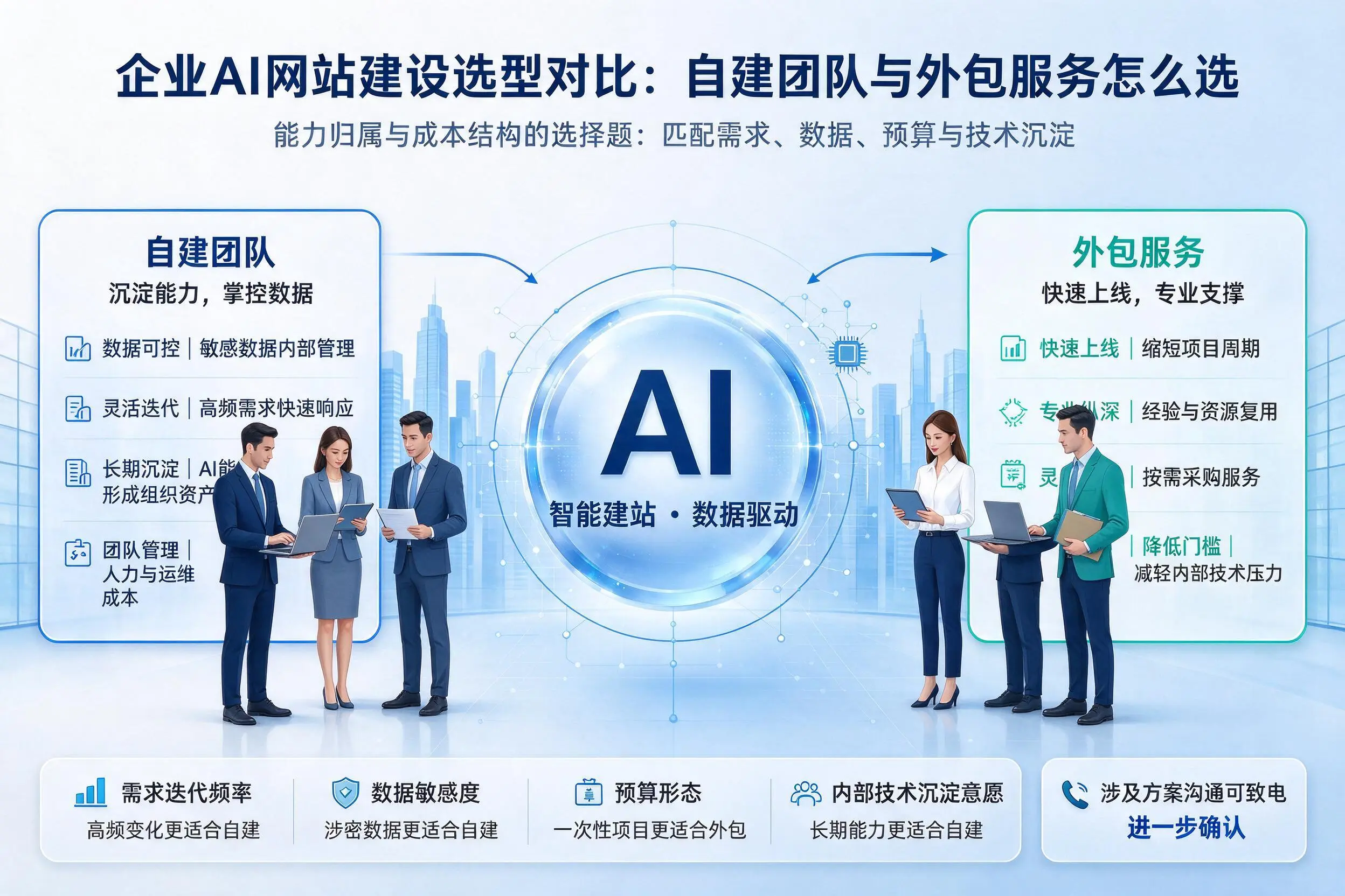 衡阳企业AI网站建设选型对比:自建团队与外包服务怎么选